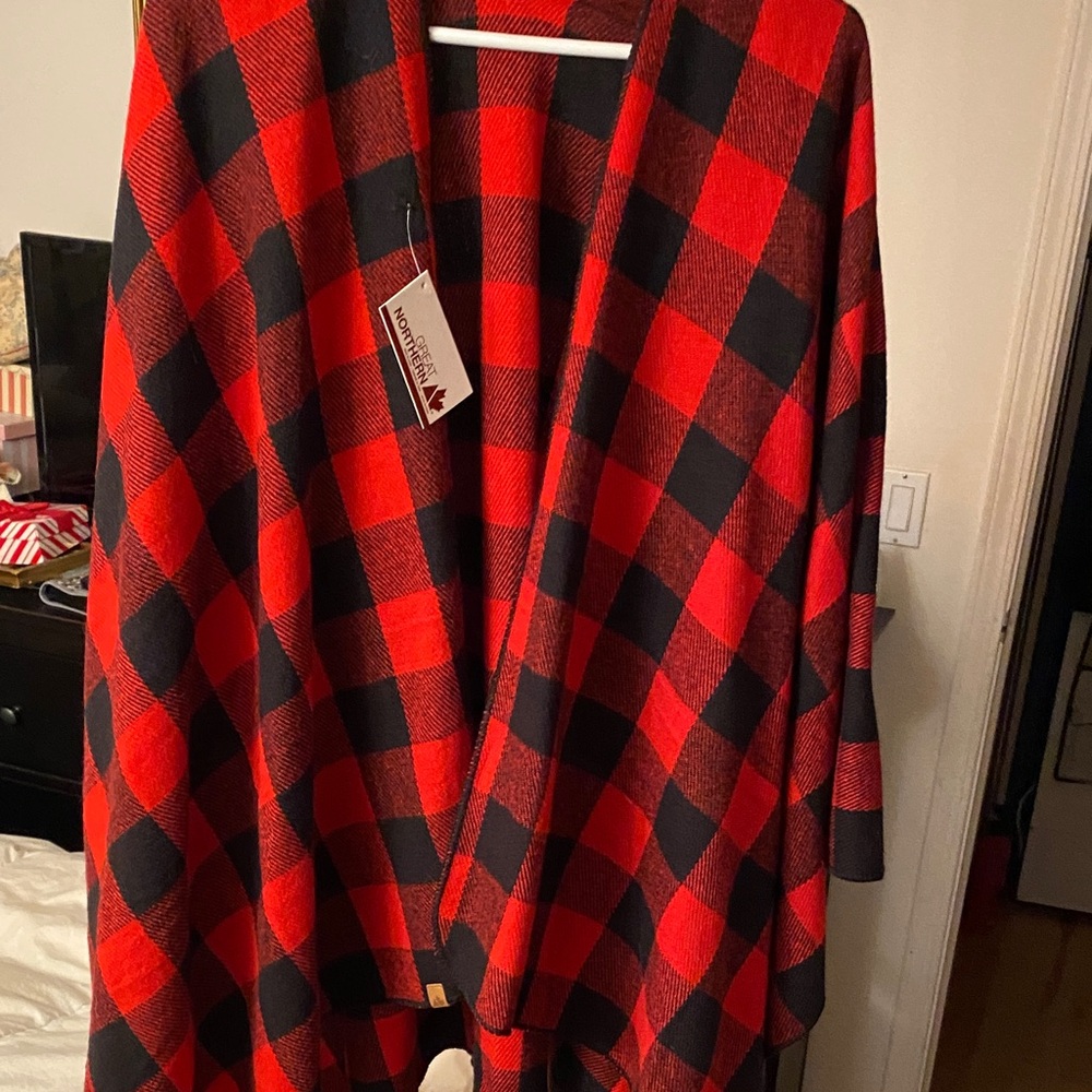 Red and Black Plaid Shawl/Cape